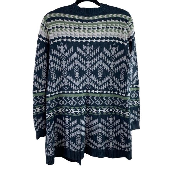 Roxy Blue Green Gray Aztec Tribal Long Line Boyfriend Open Cardigan Size M/L - Picture 6 of 8